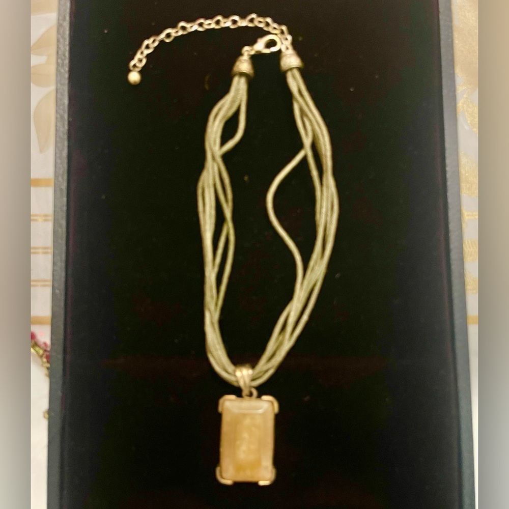 Vintage Multi Strand  Necklace With Art Pendant 16”+ extension